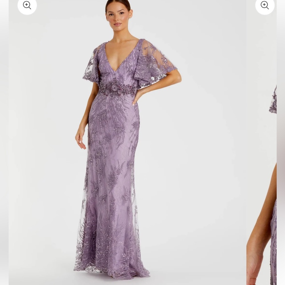 Mac Duggal Purple Flutter Sleeve V-Neck Gown - Picture 1 of 14